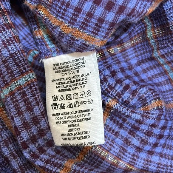 FREE PEOPLE WOMEN BLOUSE LONG SLEEVE PURPLE OVERSIZED SZ SMALL - Picture 8 of 11